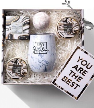 Lovery Wine Tumbler Spa Gift Basket, Personalized Gifts, Jasmine Coconut Bath and Body Care Set, 8 Piece