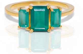Venu J Collection Green Onyx Gemstone Ring With A Triple Baguette Cut