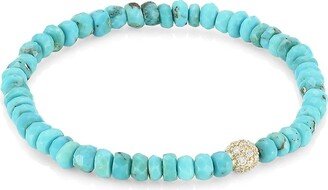 14K Yellow Gold, Turquoise & Diamond Pavé Ball Beaded Bracelet