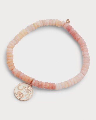 5mm Pink Opal Faceted Wheel Bracelet With Enamel Luck Tableau Medallion