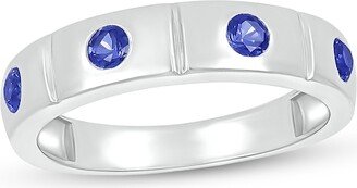 Men's Blue Lab-Created Sapphire Station Ring in 10K White Gold