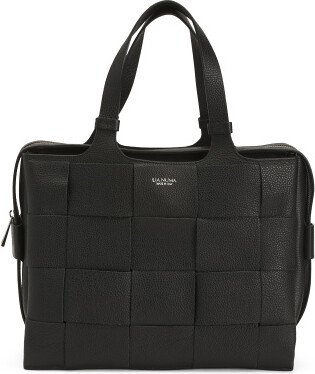 TJMAXX Leather Triple Entry Large Woven Satchel