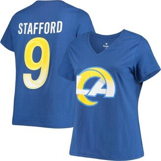 Women's Branded Matthew Stafford Royal Los Angeles Rams Plus Size Player Name and Number V-Neck T-shirt