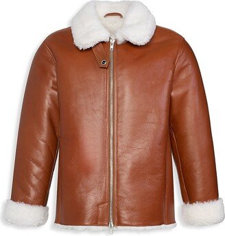 Made For Generation Shearling Trim Leather Zip Front Jacket