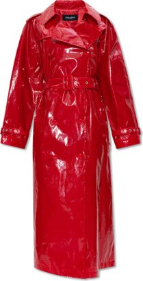 Patent Leather Trench Coat - Red