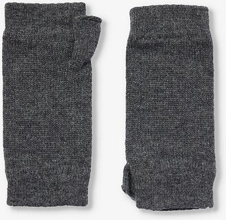 Womens Sfa Mid Grey Ribbed-cuff Cashmere Wrist Warmers