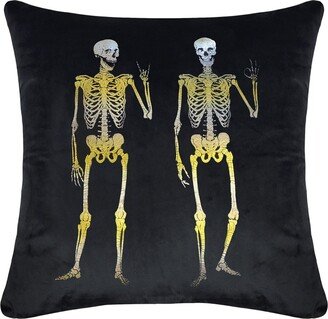 Edie@Home Velvet Rocker Skeletons Decorative Throw Pillow, 18 x 18