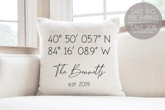 Our First Home, New Home Gift, Gps Pillow, Latitude & Longitude Pillow, Personalized Map Coordinates Gps City Pillow