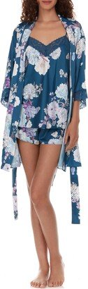 Sabrina Floral Print Satin Short Pajamas & Robe Set