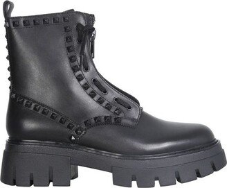 Front-Zip Studded Combat Boots-AA