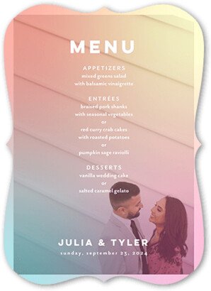 Wedding Menu Cards: Hazy Rainbow Wedding Menu, Yellow, 5X7 Flat Menu, Matte, Signature Smooth Cardstock, Bracket