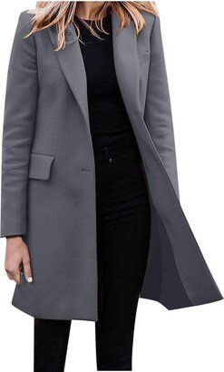 TUSANG Women's Solid Color Coats Plus Size Long Sleeve Single Breasted Blazers Plain Casual Soft Loose Cardigans Fashion Warm Lapel Suit Jackets Tops with Pockets