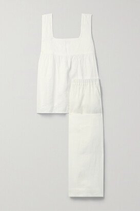 Ruched Linen Pajama Set - White