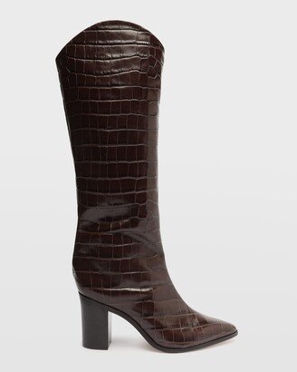 Analeah Croc-Embossed Knee-High Boots