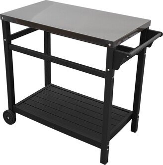 BESTCOSTY Outdoor Movable Prep Table, Stainless Steel Patio Bar Cart