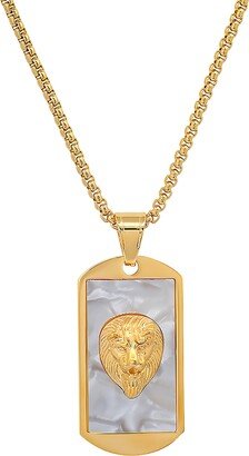 HMY JEWELRY Men's 18K Gold Plated Stainless Steel Lion Dog Tag Pendant Necklace