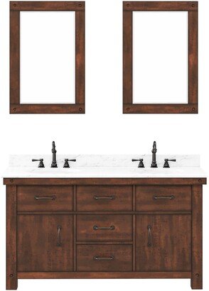 Aberdeen Carrara Marble Countertop Vanity in Rustic Sierra with Mirror