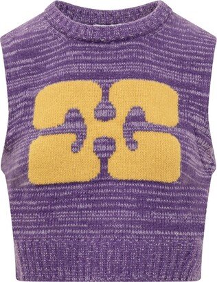 Logo Intarsia Knitted Crewneck Cropped Vest