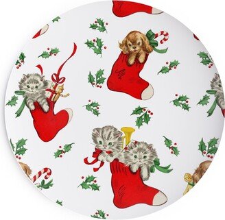 Salad Plates: Vintage Christmas Kittens And Puppies Salad Plate, Multicolor