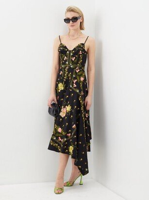 Samara Floral-embroidered Cotton-faille Midi Dress