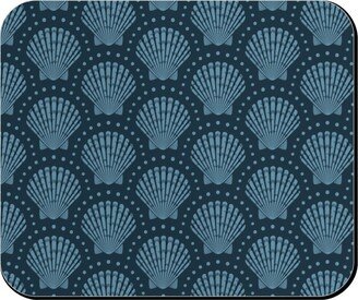 Mouse Pads: Pretty Scallop Shells - Navy Blue Mouse Pad, Rectangle Ornament, Blue
