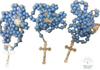 3 Scented Wooden Beads Rosaries Blue, Catholic With Cross From Jerusalem Holy Land, Terra Santa