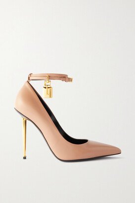 Padlock Embellished Leather Pumps - Neutrals