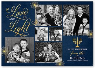 Hanukkah Cards: Flourished Love And Light Hanukkah Card, Blue, Hanukkah, Standard Smooth Cardstock, Square