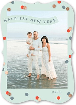 New Year's Cards: Bubbly Banner New Year's Card, Green, 5X7, New Year, Pearl Shimmer Cardstock, Bracket