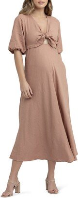 Camille Tie Front Linen Blend Maternity Dress