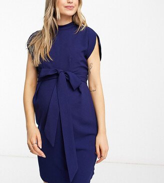 Closet London Maternity belted tie waist mini dress in navy