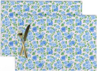 Small Blue Rose Placemats | Set Of 2 - Dainty Roses By Quietlycreative English Garden Ditsy Cloth Spoonflower