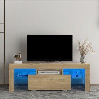 Simplie Fun Tv Stand with Led Rgb Lights, Flat Screen Tv Cabinet, Gaming Consoles - in Lounge Room, Living Room and Bedroom, Rustic oak