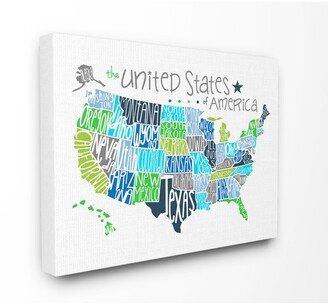 United States Map Colored Typography Canvas Wall Art, 30 x 40