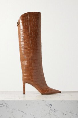 Alizze 85 Croc-effect Glossed-leather Knee Boots - Brown