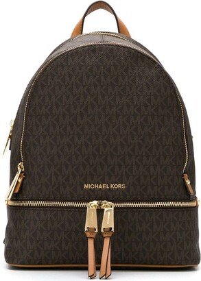 Brown Rhea Backpack With All-over Logo Pattern In Twill Woman