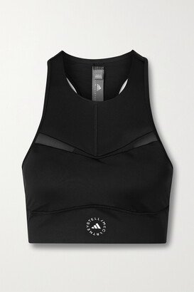 Truepurpose Mesh-trimmed Printed Stretch Recycled Sports Bra - Black