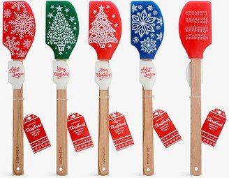 Christmas-patterned Silicone and Beech Wood Spatulas set of two