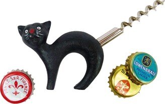 Black Cat Bottle Opener with Corkscrew Tail, Set of 2