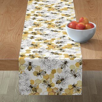 Table Runners: Save The Honey Bees - Yellow On White Table Runner, 108X16, Yellow