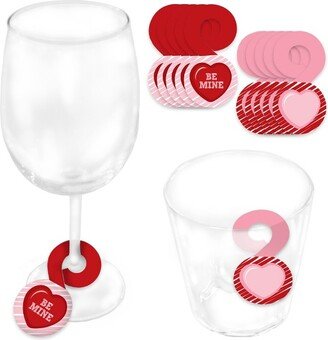 Big Dot of Happiness Conversation Hearts - Valentine’s Day Party Paper Beverage Markers for Glasses - Drink Tags - Set of 24