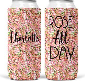 Personalized Rose All Day Hugger - Preppy Can Coolie, Gift For Her, Girls Trip Gift, Skinny Slim Soda Beer Coolie