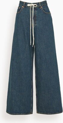 Wide Leg Jean with Drawstring in Denim