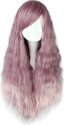 Unique Bargains Curly Wig Wigs for Women 28 Pink Gradient with Wig Cap