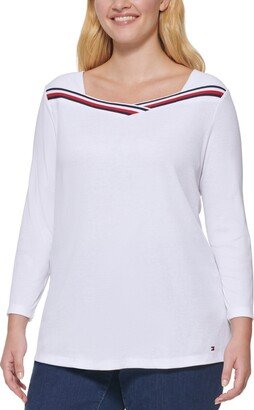 Plus Size Ribbed 3/4-Sleeve Top