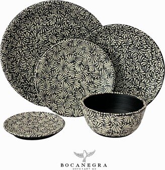 Talavera Dinnerware Personal Set, Black Tableware Housewarming Gift, Dish, Dinning Essential-AB