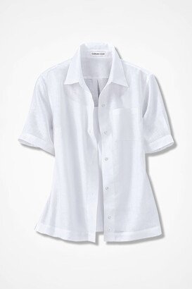 Women's Linen Camp Shirt - White - PS - Petite Size