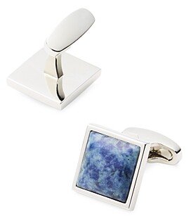 Blue Stone Silver Tone Cuff Links