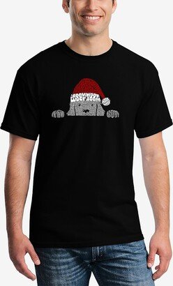 Men's Christmas Peeking Dog Printed Word Art T-shirt