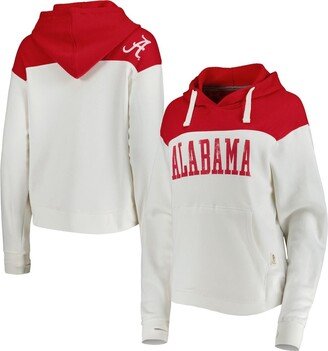 Women's Pressbox White, Crimson Distressed Alabama Crimson Tide Chicago 2-Hit Yoke Pullover Hoodie - White, Crimson